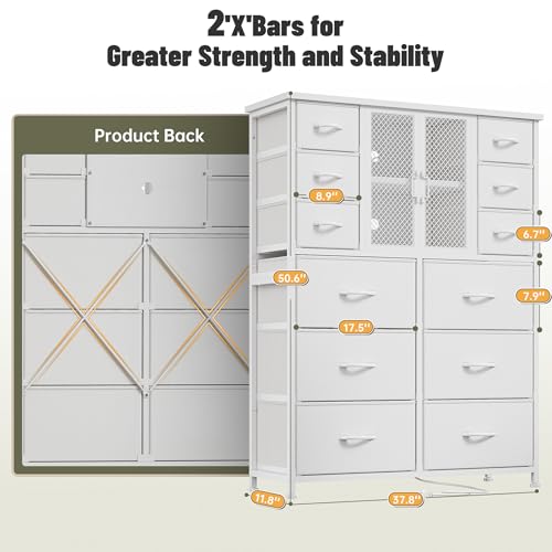 Black 12 Fabric Drawer Tall Dresser with Charging Station C164396