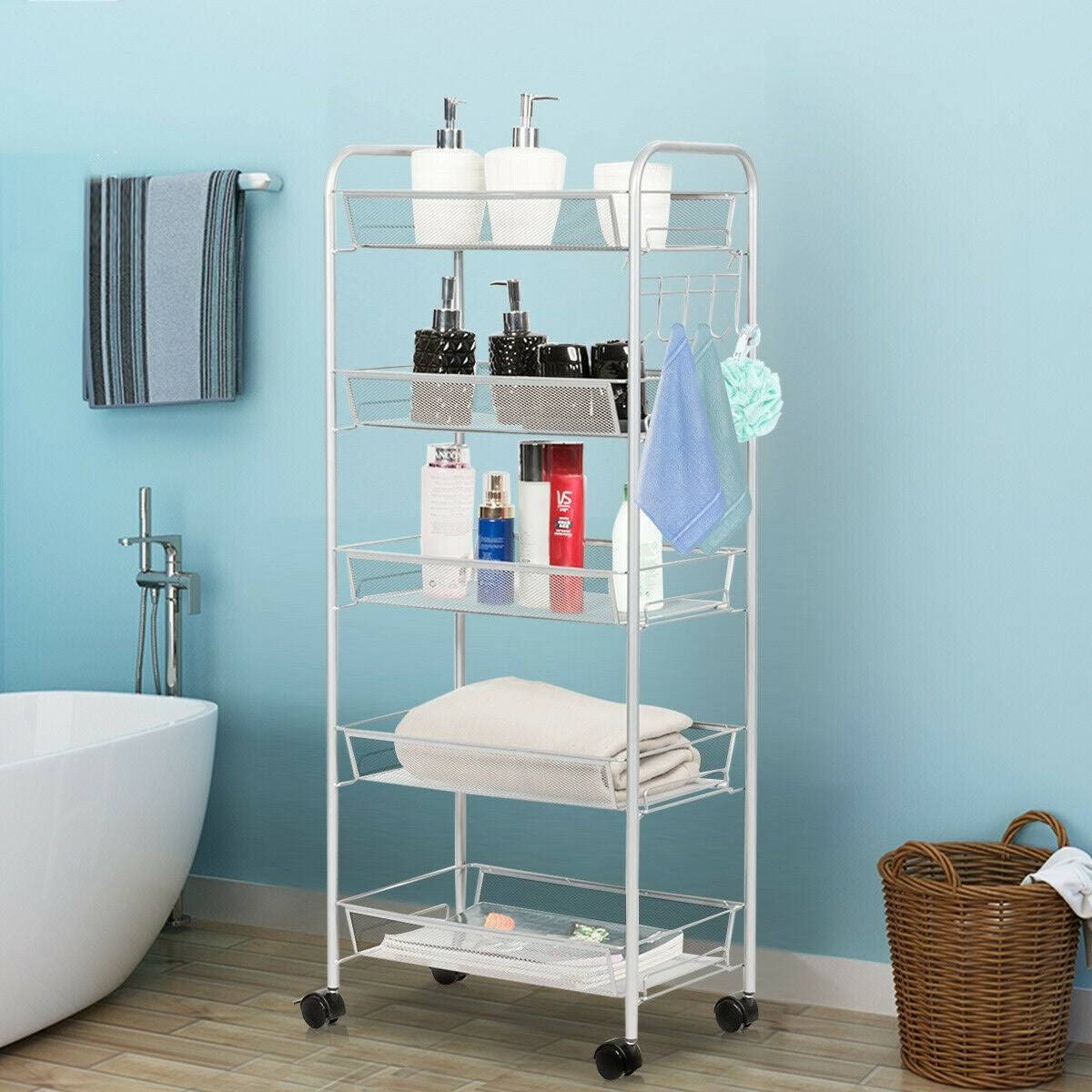 5 Tier Mesh Rolling Utility Cart Grey G69425