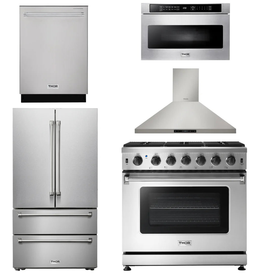 36 Propane Gas Range, Range Hood, Microwave, Refrigerator, Dishwasher U24327