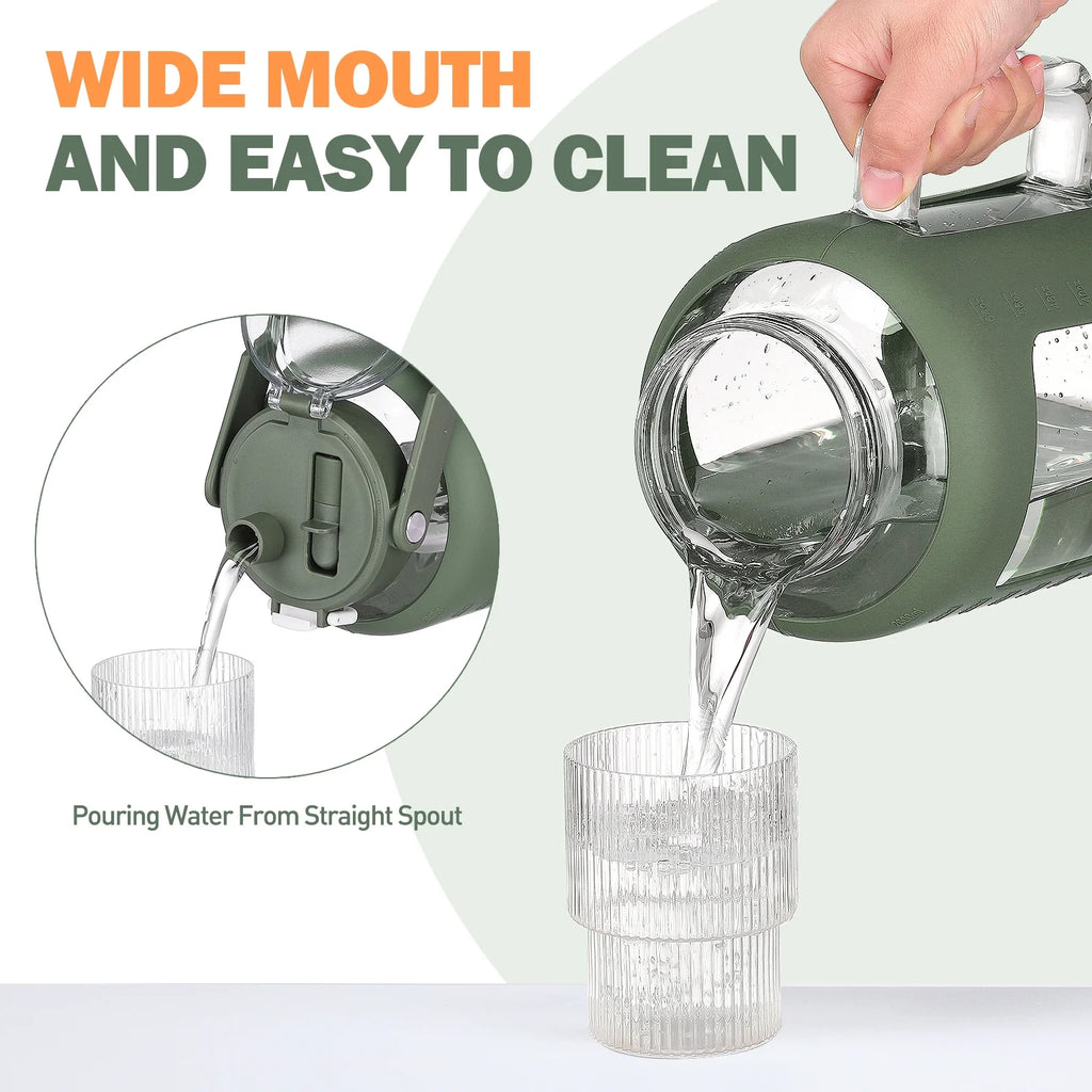 64oz Glass Water Bottle with Straw and Handle F97184