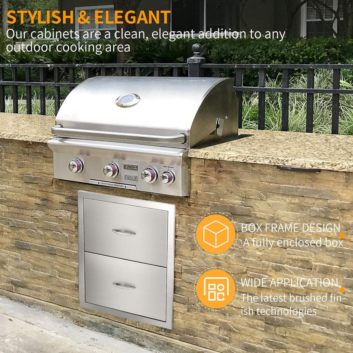 Stainless Steel 2-Layer Barbecue Drawers with Handles J39277
