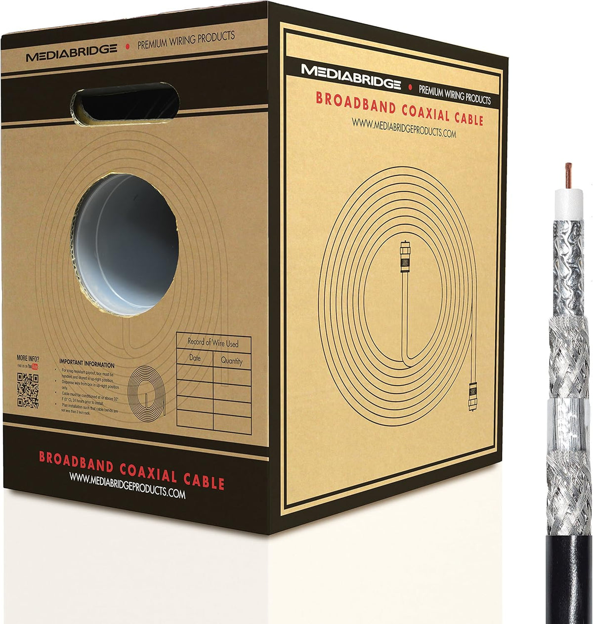 RG6 Quad-Shielded Coaxial Cable Black 250 feet T1398
