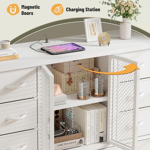 Black 12 Fabric Drawer Tall Dresser with Charging Station C164396