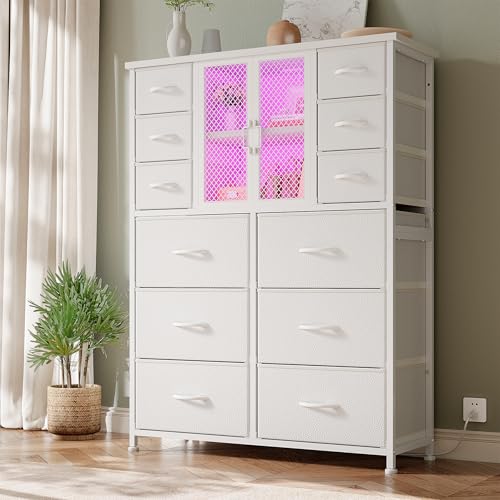 Black 12 Fabric Drawer Tall Dresser with Charging Station C164396