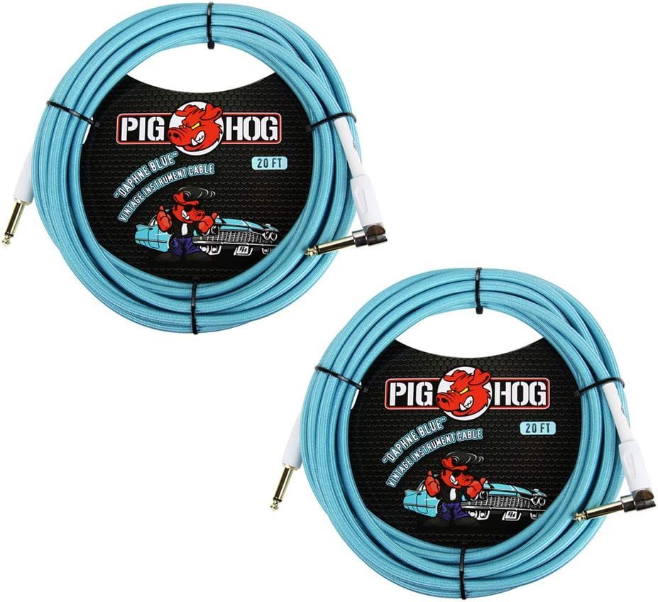 Woven Instrument Cable, Daphne Blue, 20', Right Angle, 2-Pieces Bundle S272589