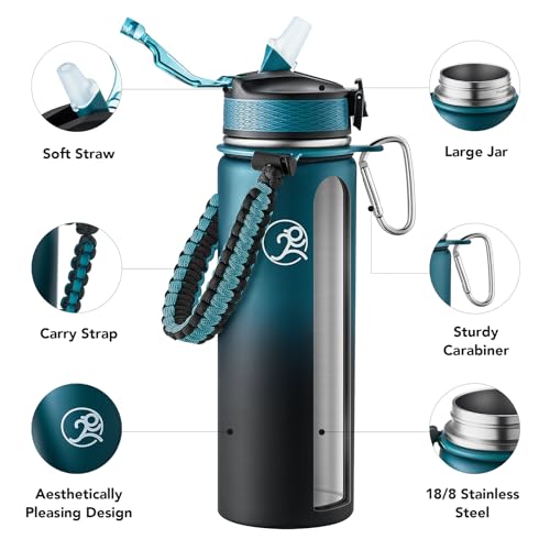 24oz Stainless Steel Insulated Water Bottle with 2 Lids T81653