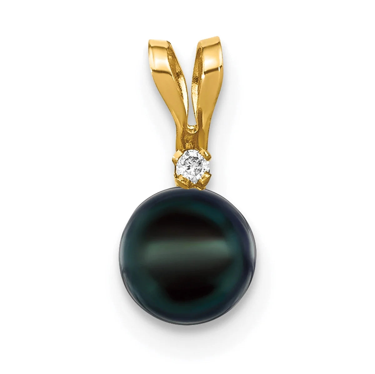 14K Yellow Gold Black Akoya Cultured Pearl Diamond Pendant Charm with Rope Chain Necklace 20'' B758493